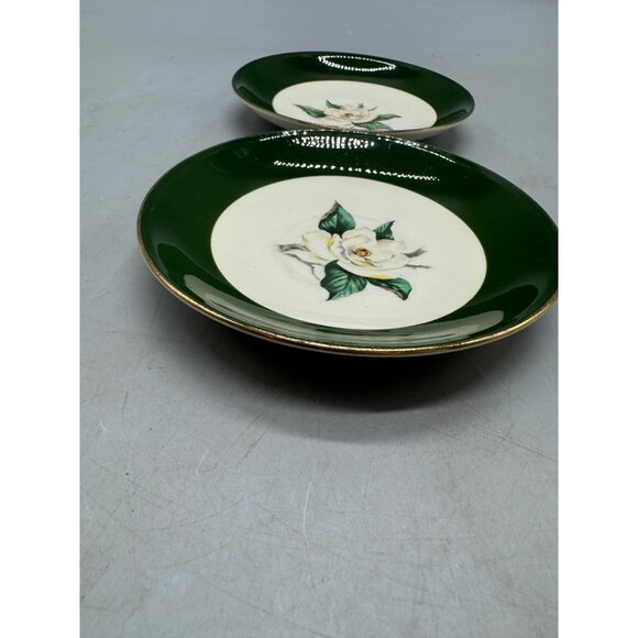 Jade Rose Crooksville Magnolia Green Trimmed Porcelain Bread Plates Set 2 READ - Picture 2 of 13